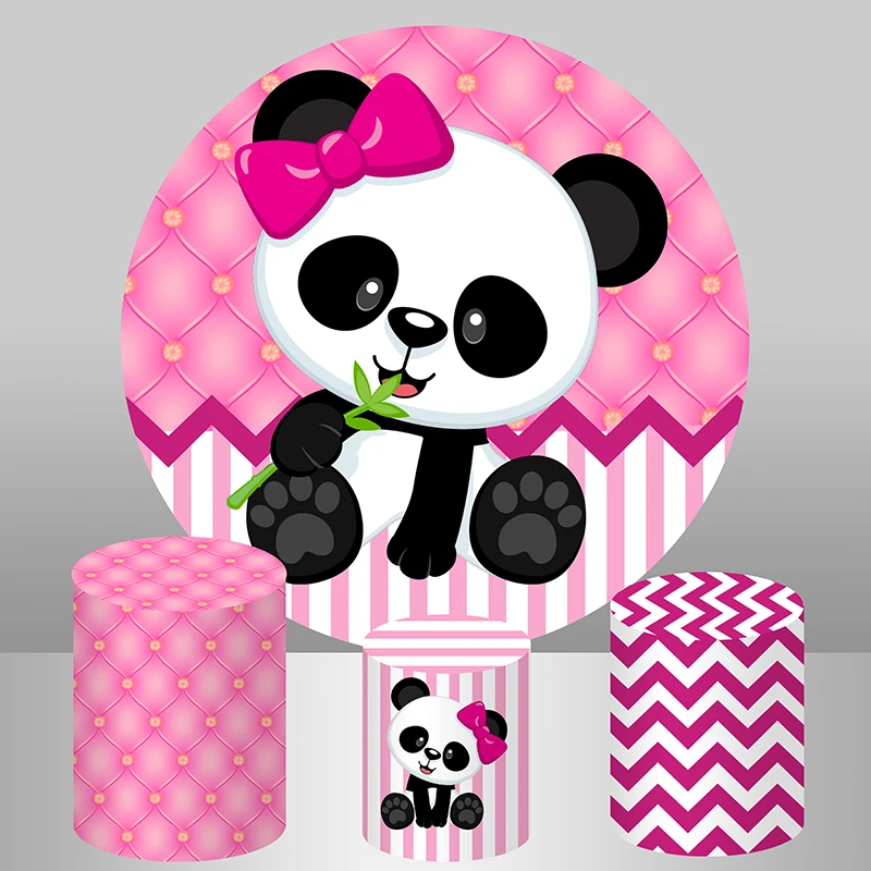 Baby Shower Turas Fone Padengti Rožinė Mergaitė Gimtadienio Apdailos Mielas Panda temą Saldainiai Lentelė Reklama Apskritimo Fone