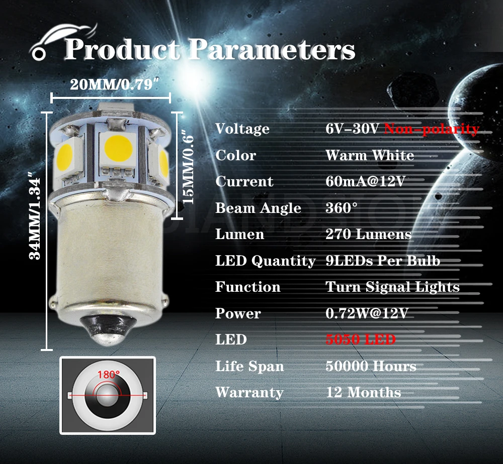 1Pc nepolinės 6-30 V 9SMD 5050 S25 1156 BA15S P21W LED BA15D 1142 LED Lemputės Automobilių Valtis Posūkio Signalo Rezervo Lempos Auto Stabdžių Žibintas