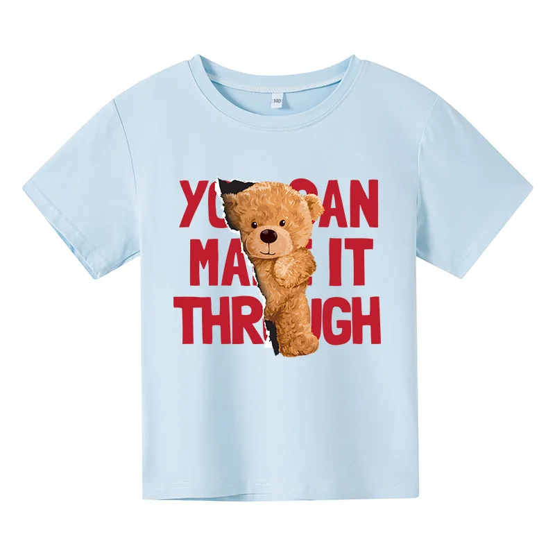 Vasaros vaikų trumparankoviai O-kaklo T-shirt lokys atsitiktinis negabaritinių marškinėliai medvilnė, kūdikių marškinėliai tee kostiumas