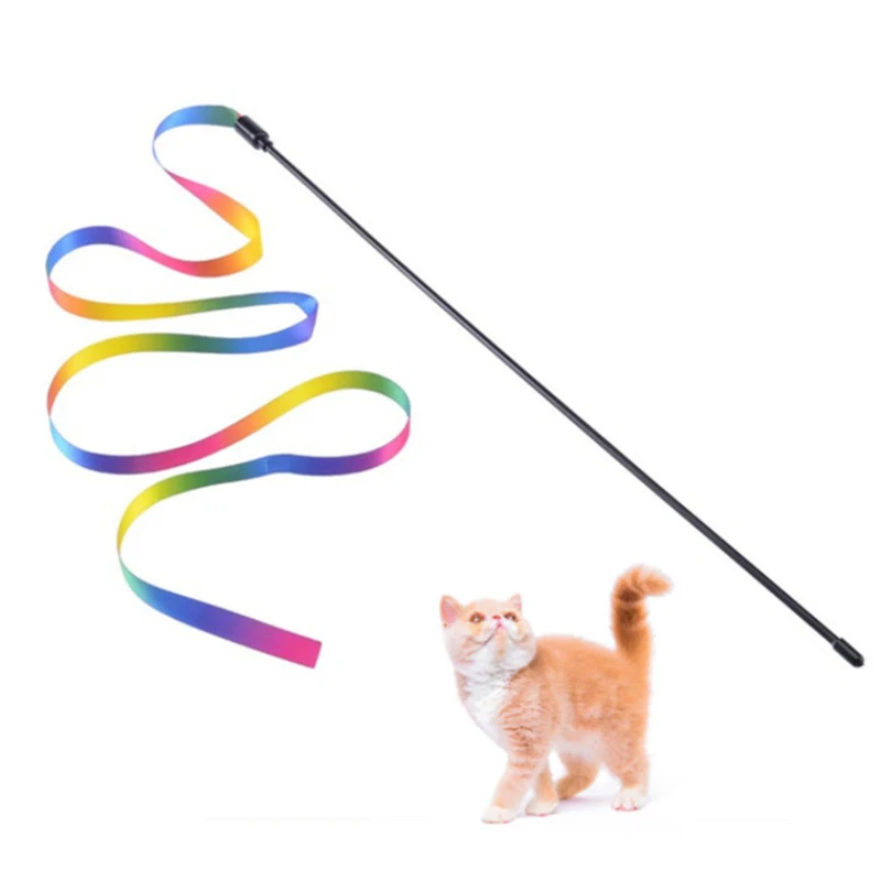 28cm dvipusis Vaivorykštė Juostelės Funny Cat Stick Kūrybos Funny Cat Žaislai, Namų Augintinių Žaislus Saugus Nemokamai Sūpynės Katė Stick Žaislai Katėms