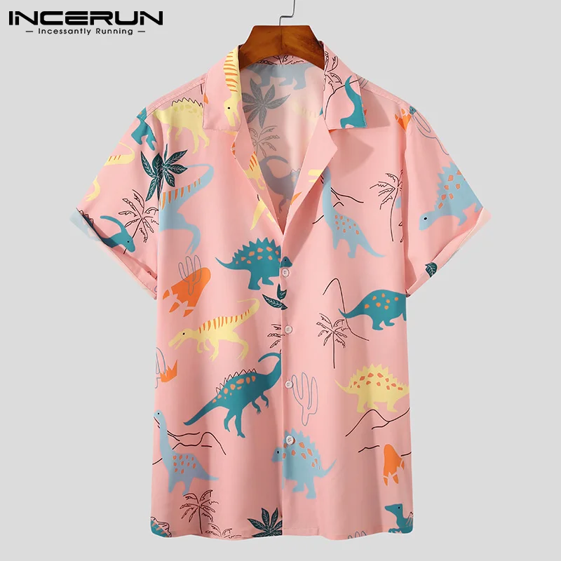 2021 m. Vasarą Vyrams Havajų Marškinėliai Kvėpuojantis Atvartas Trumpas Rankovės Streetwear Atsitiktinis Camisas Mygtuką Atostogų Vyrų Drabužiai 3XL INCERUN