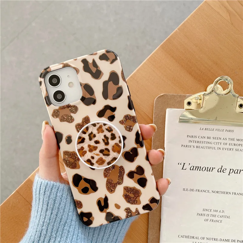 Mados Leopardas Spausdinti Kartus pirštui Telefono Laikiklis iPhone 12 Mini Pro 11 XS Max X XR 7 8 Plus SE 2020 Atveju Stovas Laikiklis