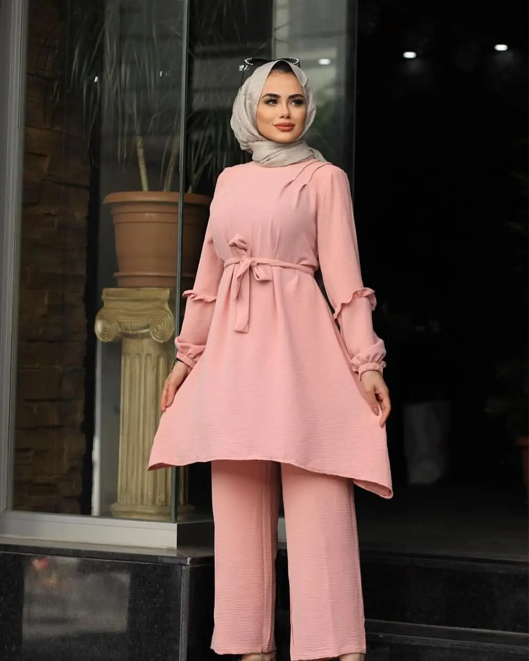 Eid Dviejų dalių Musulmonų Rinkiniai Abaja Turkijos Moterų Nėriniai-up Suknelė, Hijab Caftan Maroko Kaftan Islamas Drabužių Abayas Musulman Ansambliai