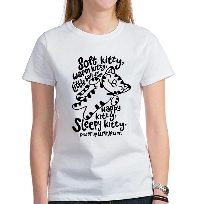 HAHAYULE-JBH Soft Kitty Šiltas Kitty Cat Juokinga T-Shirt Moterų Mielas Baltas Atspausdinta Tee Dovana Kačių Mėgėjams