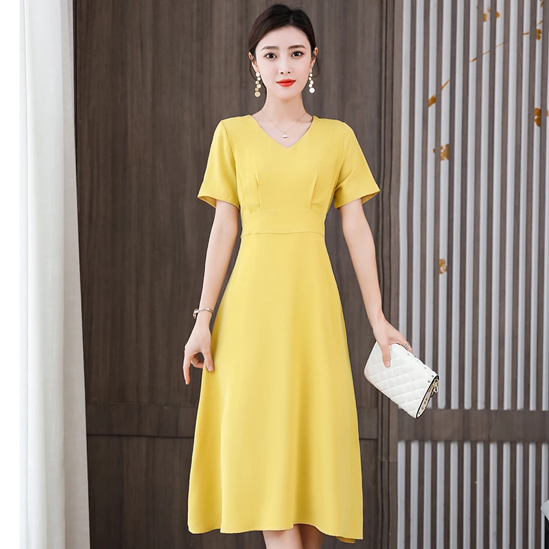 2021 Moterų Dėvėti į Darbą Biure Ilgos Suknelės vientisos Spalvos trumpomis Rankovėmis Verslo Suknelės Slim Office Lady-Line Sundress