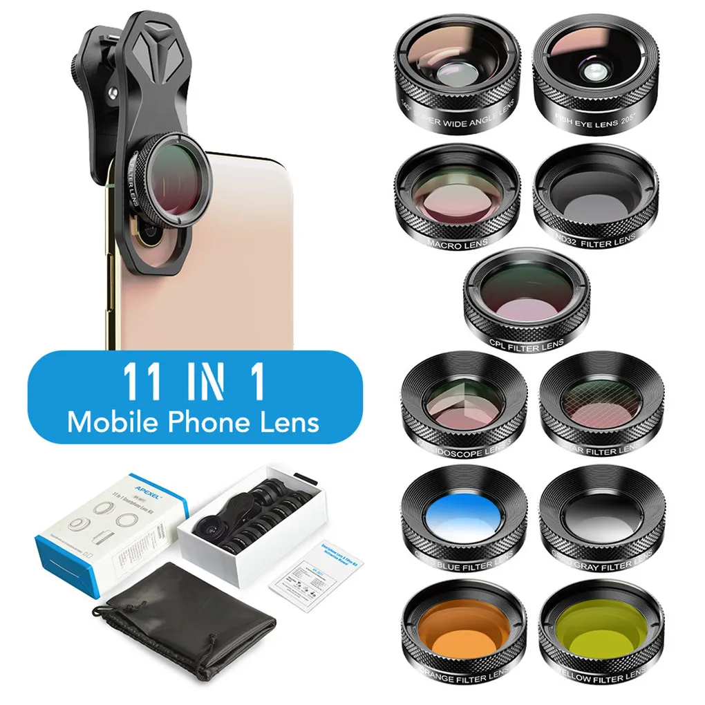 Apexel 11 1 Telefono Fotoaparato Objektyvas Rinkiniai Platus Kampas Reguliuojamas Artinimo Telefono Objektyvą mobiliųjų Telefonų Objektyvo Rinkinys