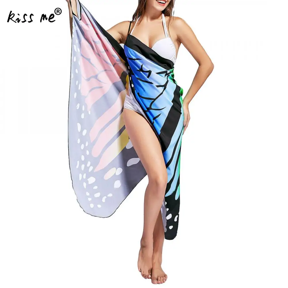 Paplūdimio drabužiai moterims, tunikų spausdinti padengti iki wrap slydimo paplūdimio suknelė praia vasaros bikini padengti iki moterų moterų vienas dydis drugelis