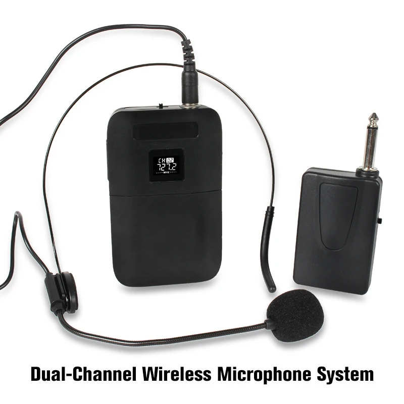 Profesinės Dual Channel Galvos montuojamas UHF Bevielio Mikrofono Sistema Mic Imtuvas Siųstuvas LED Ekranas Mikrofonas Kalbos