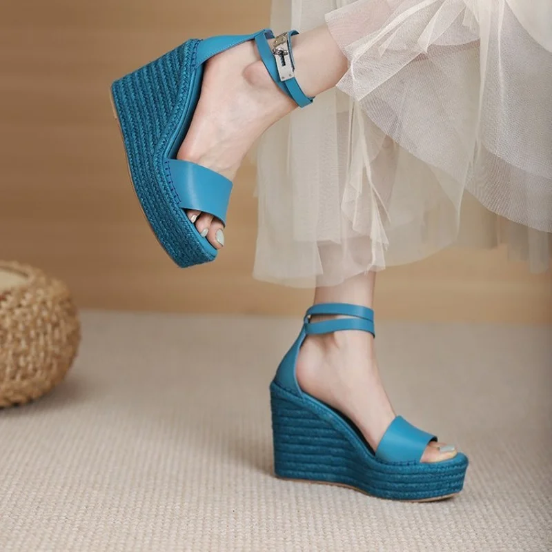 Naujas stilius sandalai Romėnų stiliaus pleišto kulno platforma batus, basomis kojomis su žuvies burną moterų batai guminis padas seksualus moterų sandalai
