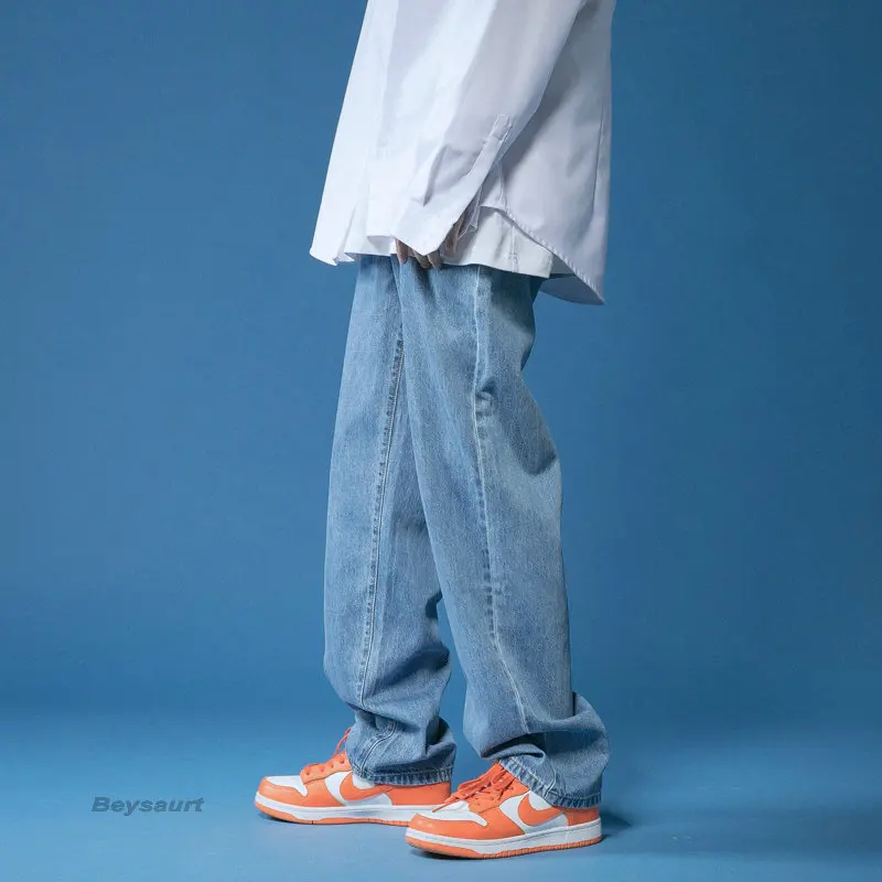 Vyriški vientisos Spalvos Tiesiai Haremas Jeans Balta/Juoda korėjos Stiliaus Žmogus Laisvas Džinsinio audinio Kelnės Streetwear Vyriškos Laisvalaikio Kelnės 6 Spalvų