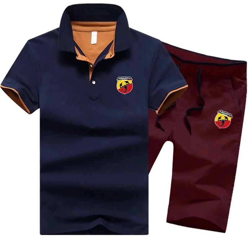 2021 Vasaros Aukštos Kokybės vyriški Medvilniniai Polo Marškinėliai T-shirt +Aukšto juosmens šortai Šortai Nustatyti Atsitiktinis vientisos Spalvos Sportinės vyriškos Kelnės