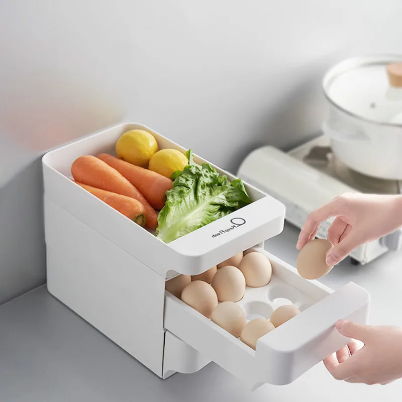 Naujas 3 Sluoksnių Virtuvės Didina Kiaušinių Laikymo Stalčių Šaldytuvą Maisto Organizatorius Lauke Ištraukite Virtuvės Reikmenys Plastikiniai Saugojimo Dėžutė
