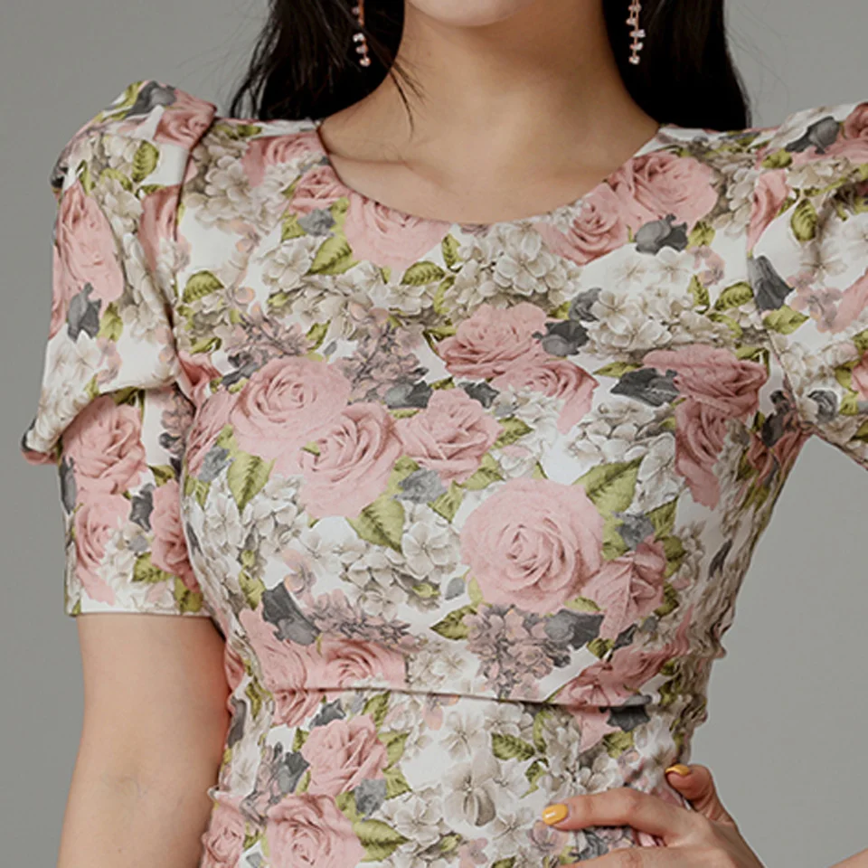 Gėlių Elegantiškas Biuras Suknelė 2021 M. Vasarą Korėjos Stiliaus Mini Suknelė Paprasta Sluoksniuotos Rankovėmis Aukštos Juosmens Stora Šalis Suknelė Moterims