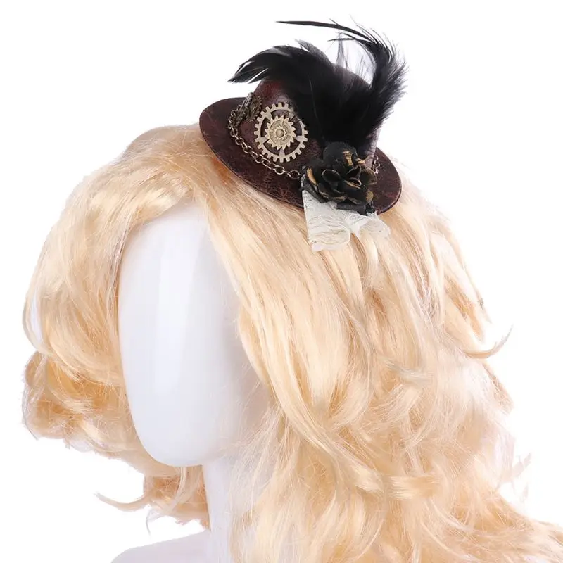 Moterų Helovinas Gotikos Mini Top Hat Steampunk Pavaros Grandinės Plunksnų Gėlių Fascinator Plaukų Įrašą Viktorijos Cosplay Kostiumas