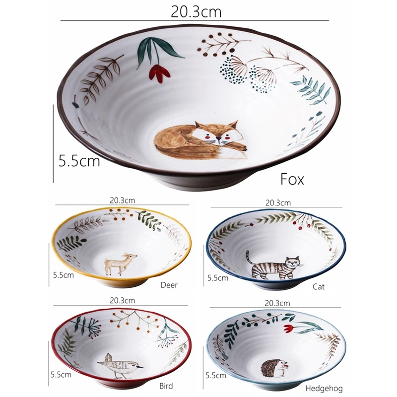 8 colių Keramikos Dubenėlį Makaronų Dubenį Miško Gyvūnų Dizainas Didelis Dubuo Kūrybos Restoranas Namų Gėlių Dubuo