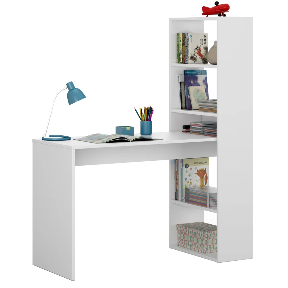 Stalas Stalas, lentynos, vaikų studijų lentelė vaikų, darbo stalas balta spalva, 144x120x53 cm