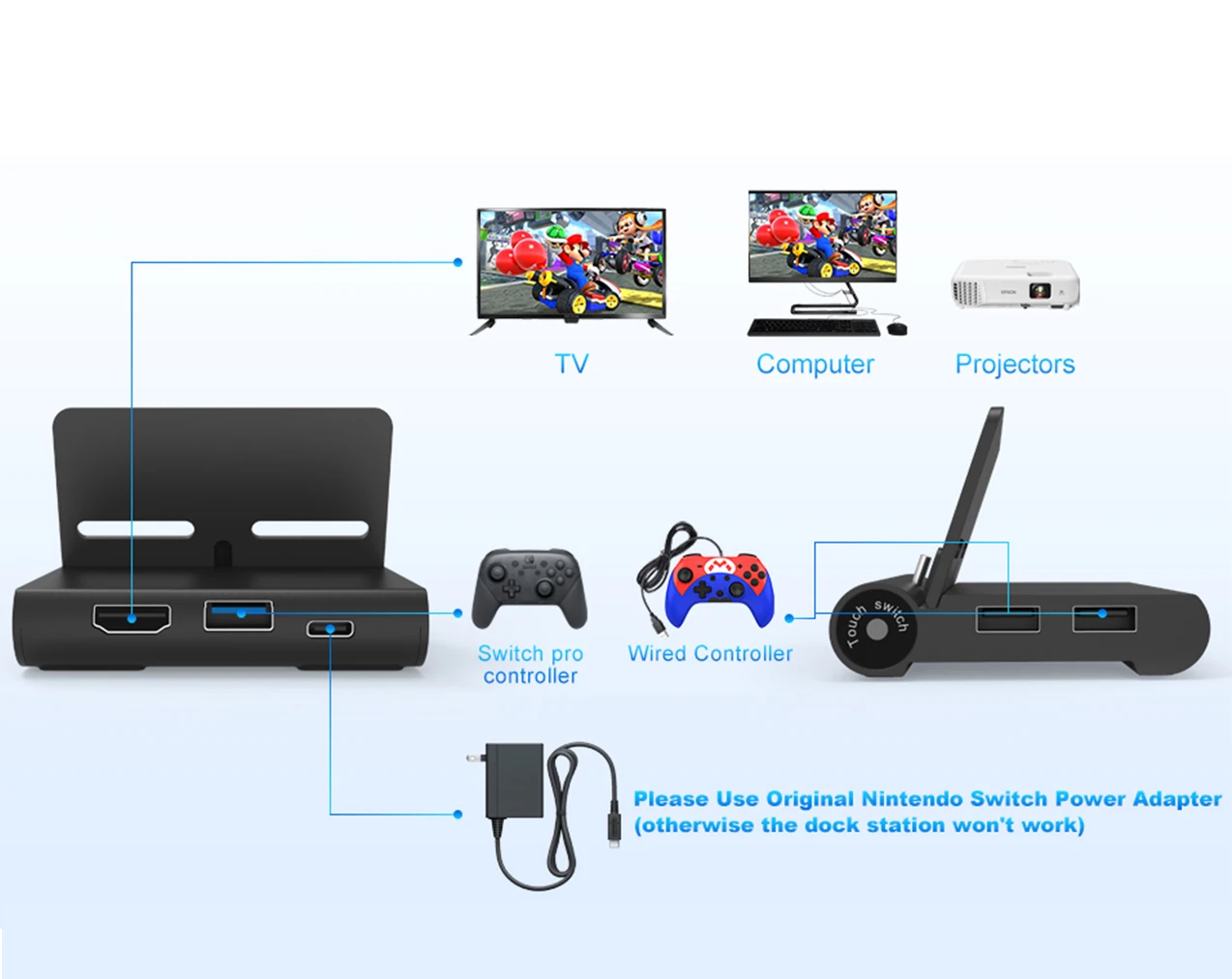 Nintendo Perjungti TV Dokas Docking Station Nintendo Jungiklis, Nešiojamų Įkrovimo Stovas, Pereiti prie 4K HDMI Adapteris su USB 3.0 Port