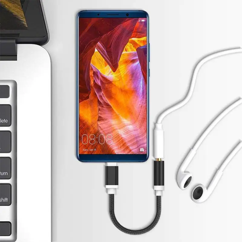 USB Tipo C 3.5 mm Ausinių Ausinių Laido Adapteris USB-C-3.5 mm Lizdas Aux Kabelis Xiaomi 