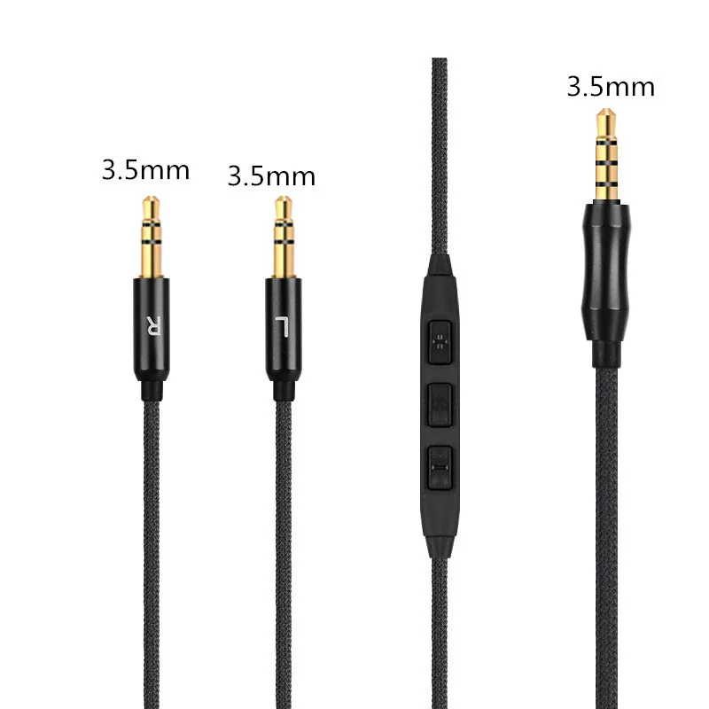 Ausinių Pakeisti Kabelis, 3.5 mm Double 3.5 mm, Juoda mikrofonas garsumo reguliavimas ausinės garso cable1.5M