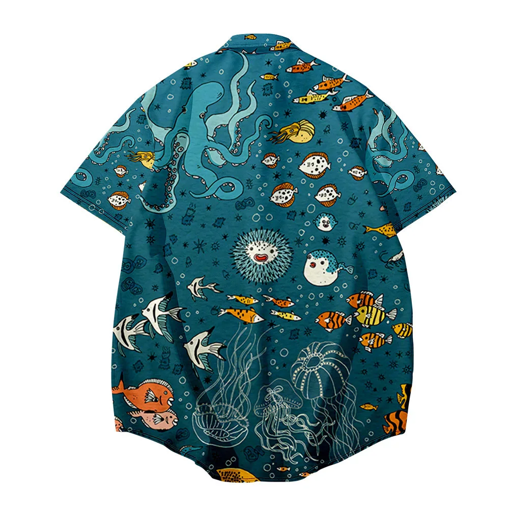 2021 Vyrų Animacinių Filmų Jūrų Gyvybės Spausdinti Havajų Marškinėliai Streetwear Harajuku Paplūdimys Marškinėliai Atsitiktinis Vasaros Trumpomis Rankovėmis Viršuje Camisas