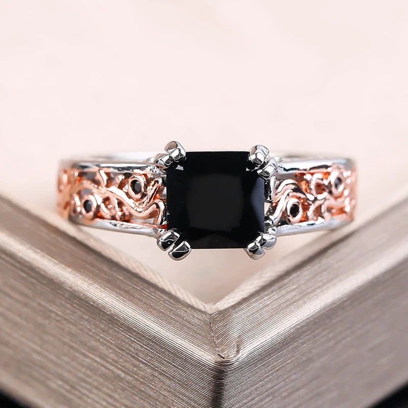 Klasikinis Geometrinis Juodasis Akmuo Žiedai Moterims Žavesio Tuščiaviduriai Modelio, Žiedus Moterims, Vestuvių, Sužadėtuvių Žiedai, Papuošalai