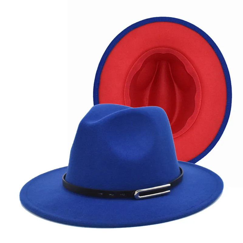 Fedoras urmu kaina Džiazo Skrybėlės Kaubojaus Skrybėlę ir Vyrams, Ir Moterims dvipusis Spalvos Kepurė Raudona Su Juodos Vilnos Melonik Skrybėlę Didmeninė 2020 m.