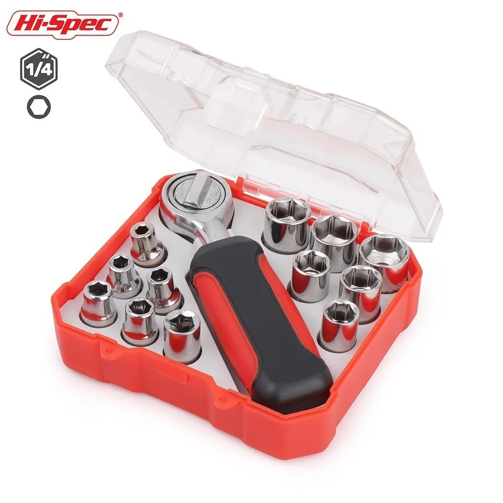 Hi-Spec 13pc replės Raktas 1/4 Socket Set 4-13mm Lizdo Adapteris Mini Reketas, Raktas Nustatyti Sukimo momento Raktas Auto Remonto Įrankiai