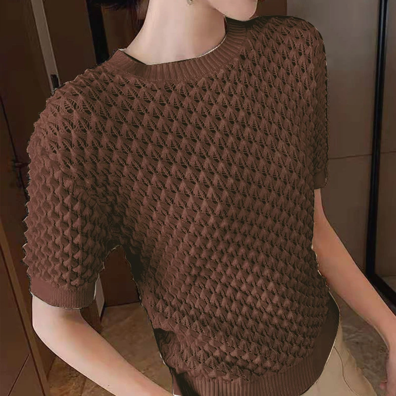 Moterų Drabužiai 2021 korėjos Mados Versija Laisvas Megztinis (Puloveris) Moterų Atsitiktinis Tuščiaviduriai Kvėpuojantis Marškiniai, trumparankoviai marškinėliai