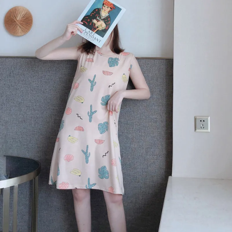 Korėjos Moterys Nightdress Animacinių Filmų Spausdinti Vest Miega Sijonas Vasaros Rankovių Didelis Mergaičių Nightgowns Studentų Plonas Sleepwear