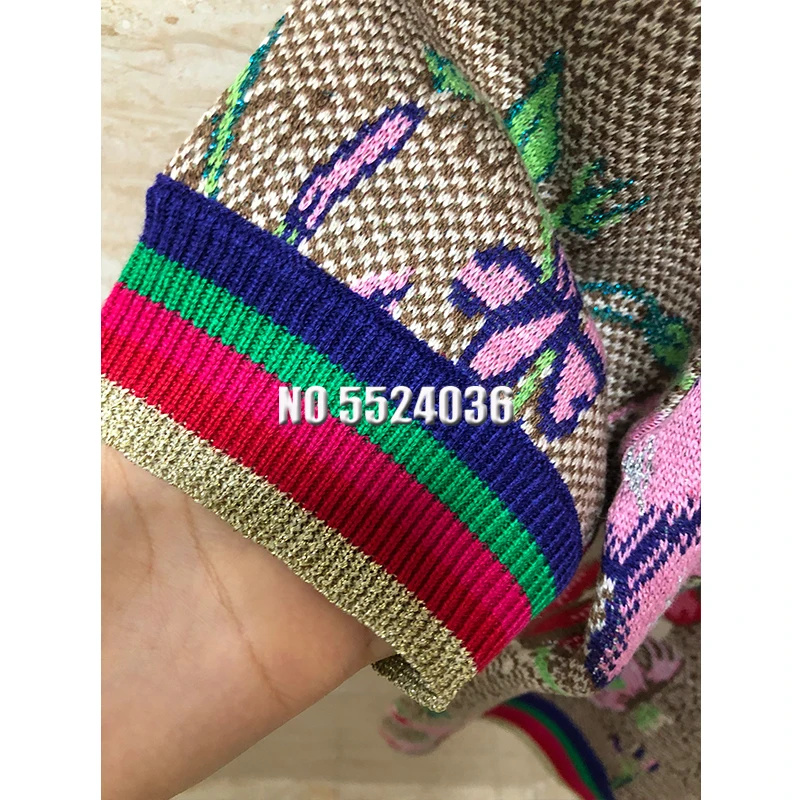 Aukščiausios kokybės trikotažo roundneck džemperis moterims gėlių minkštas trumpomis rankovėmis megzti megztinis rudenį atsitiktinis megztinis
