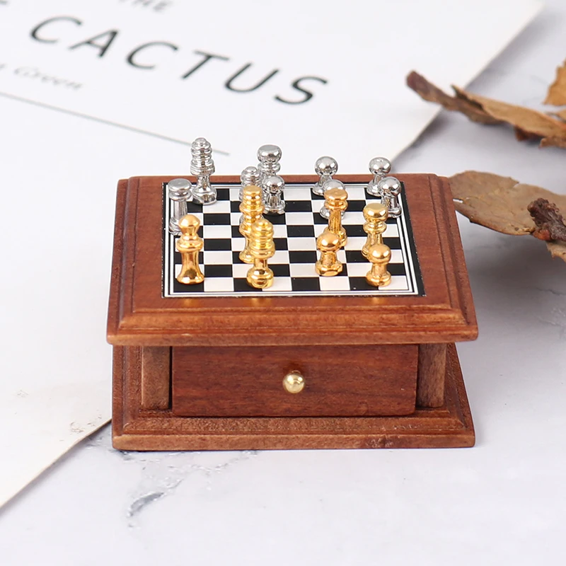 1:12 Miniatiūriniai Lėlių Šachmatų Lenta Talpinimo Nustatyti, Baldai, Aksesuarai, Žaislai, Doll House Dekoro Priedai