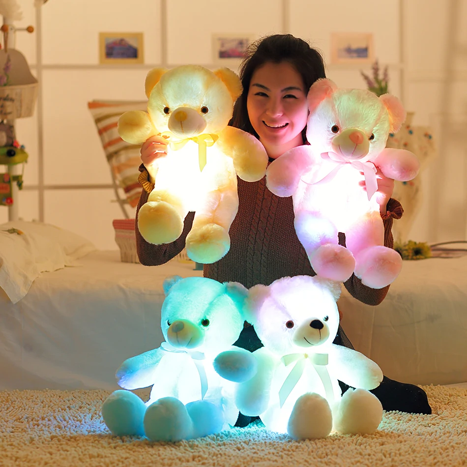 32cm Kūrybos Šviesą LED Meškiukas Iškamšos Pliušinis Žaislas Spalvinga Spindinčią Kalėdų Dovana Vaikams Pagalvė