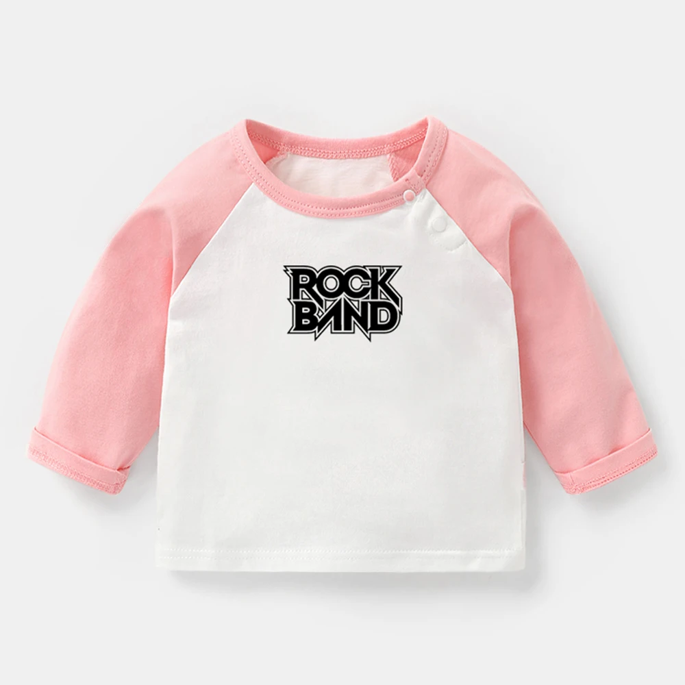 Rock Band Gitara, Mikrofonas Lentynos Būgno Dizainas Naujagimio marškinėlių Bamblys Raglan Spalvos ilgomis Rankovėmis Tee Viršūnės