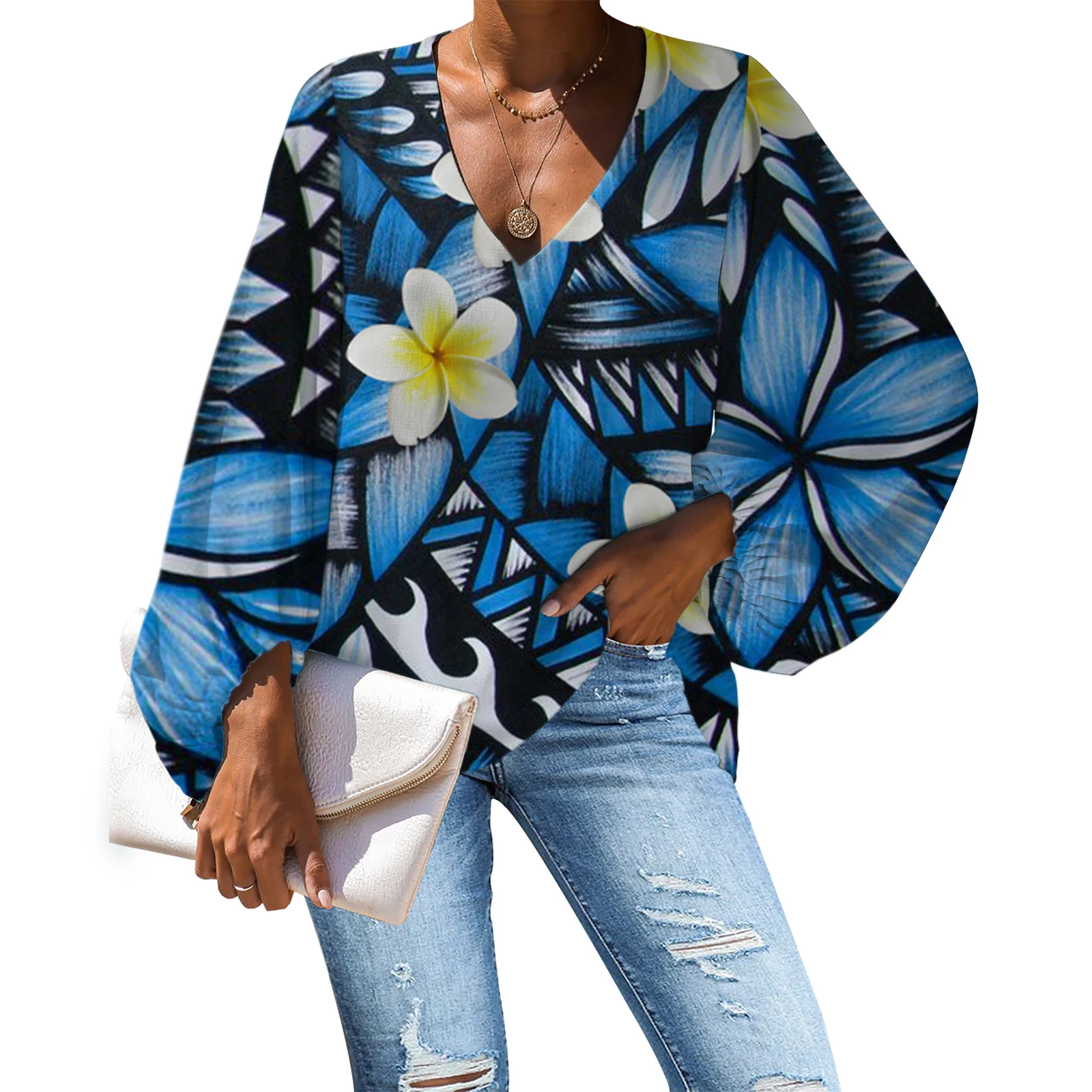 Ilgomis Rankovėmis Moterims Palaidinės 2021 Plius Dydis Vasaros Gėlių Modelio Afric Atsitiktinis Moterų Viršūnių Elegantiškas Darbo Šifono Marškinėliai 4XL Dropship