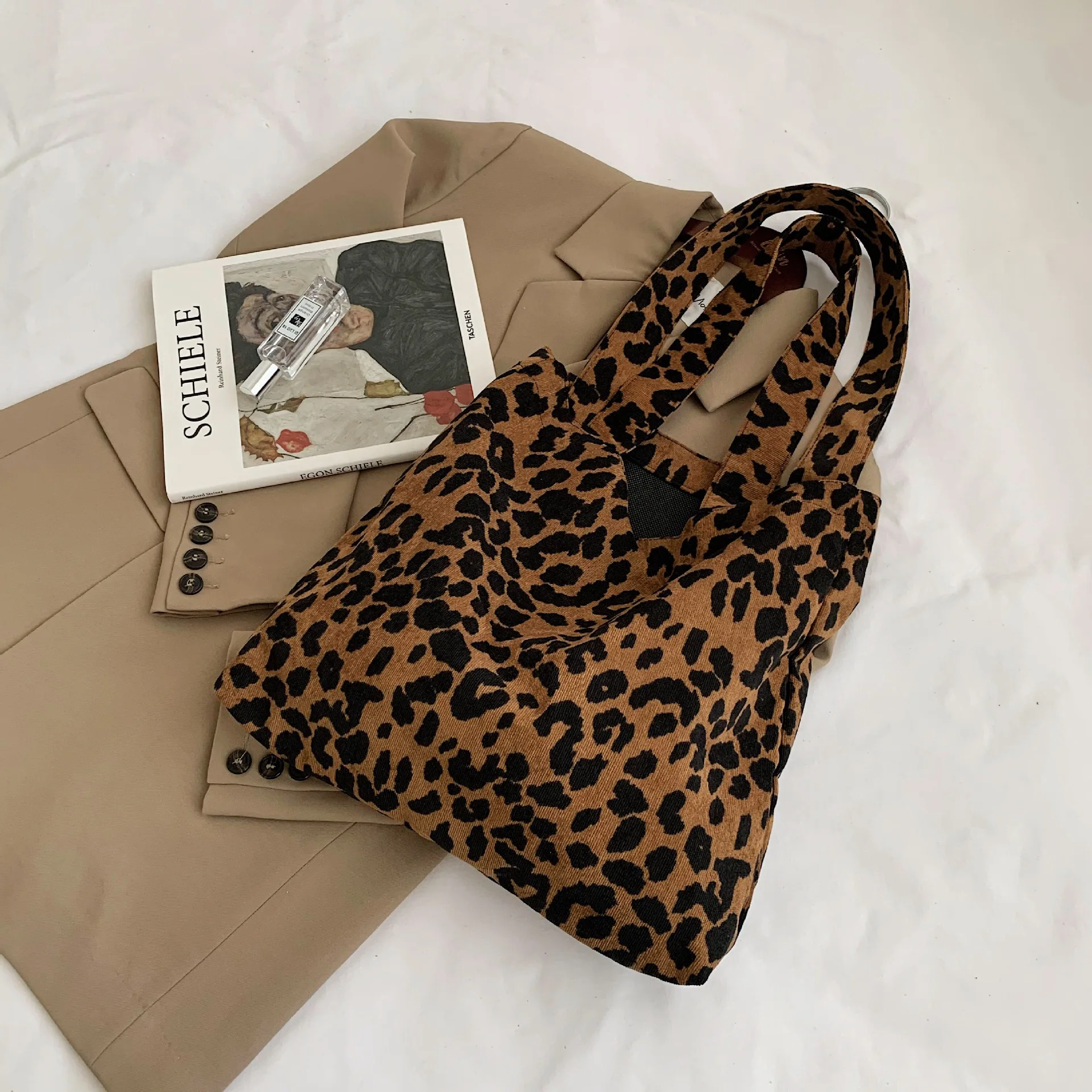 2021 Didelės Talpos Velvetas Drobės Krepšys, Pirkinių Krepšiai Didelis Karšto Leopardas Spausdinti Paprasta Pečių Maišą