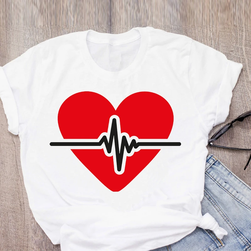 Meilė EKG T Marškinėliai Vasarą Moterys T Marškinėliai Raudonos Širdies Spausdinti Marškinėlius Harajuku 