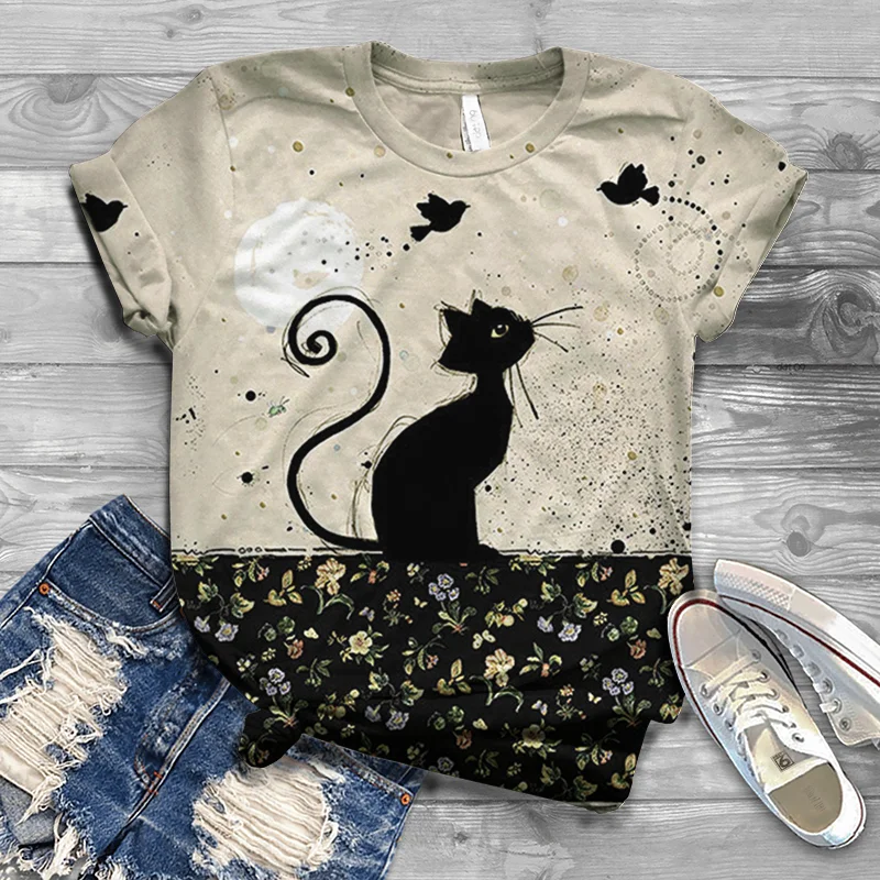 Karšto naujas 2021 trumparankoviai vasaros atsitiktinis ponios mados marškinėliai madinga street 3D spausdinimo gyvūnų spausdinti katė T-shirt