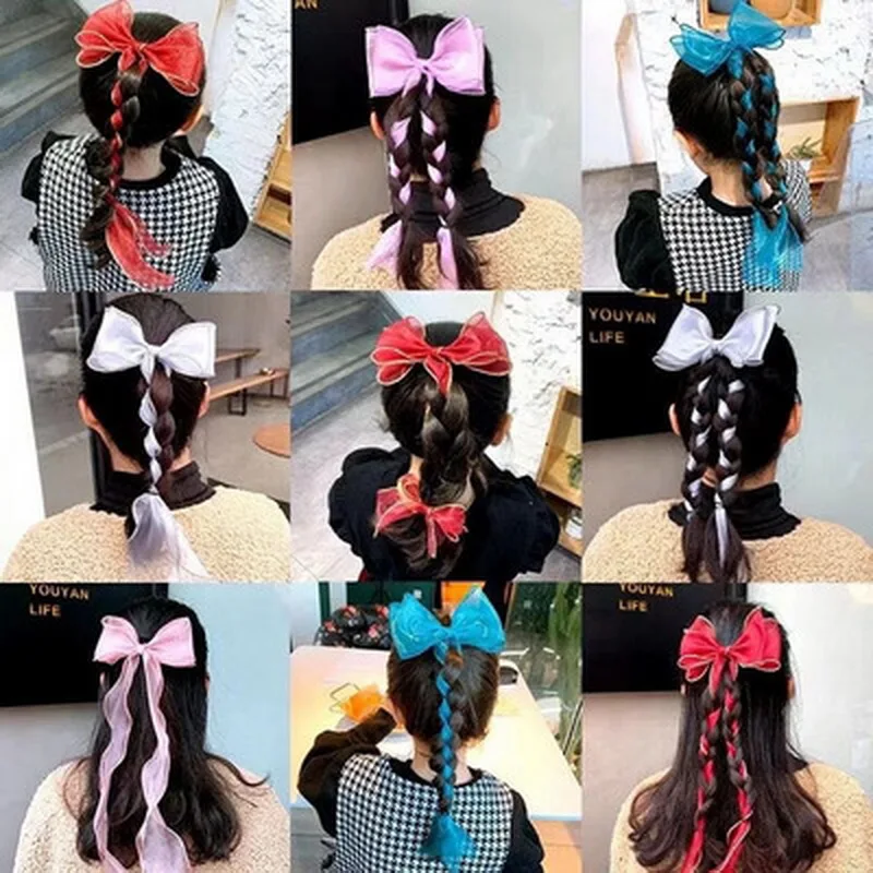 Korėjos Vaikų Mielas Spalvinga Juostelės Nėrinių Lankas Hairclip Mergaitėms Saldus Pynimo Plaukai Surišti Į Uodegą Kietas Vaikas Barrettes Princesė Priedai