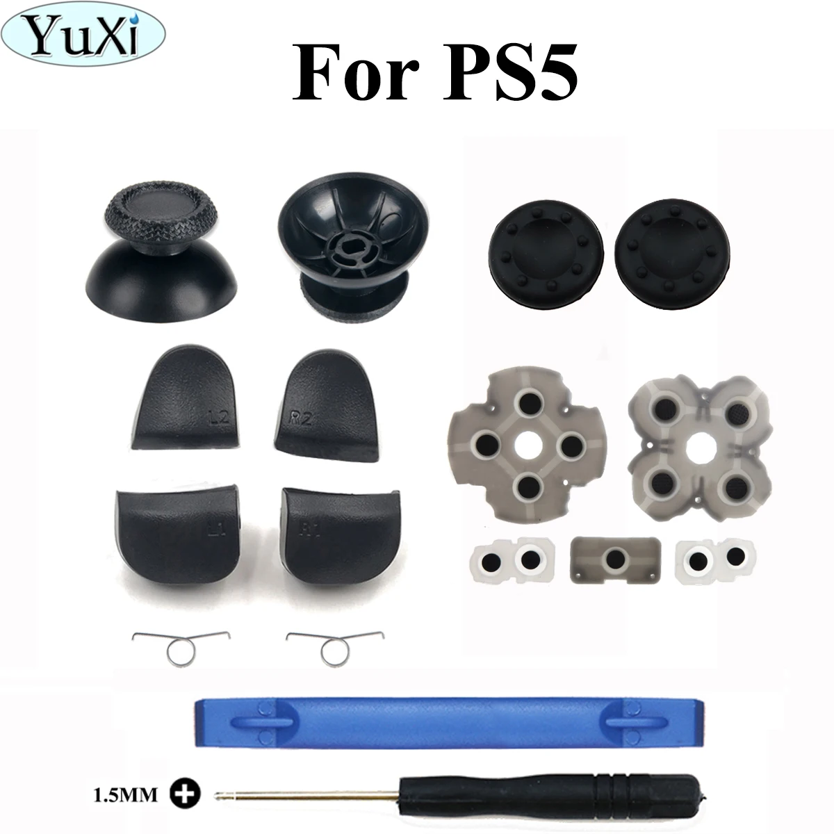YuXi 3D Analoginės Lazdelės Silikono Laidus Padas Playstation 5 PS5 R1 R2 L1 L2 Pavasario Atsuktuvų Rinkinys DualSense Remonto Rinkiniai