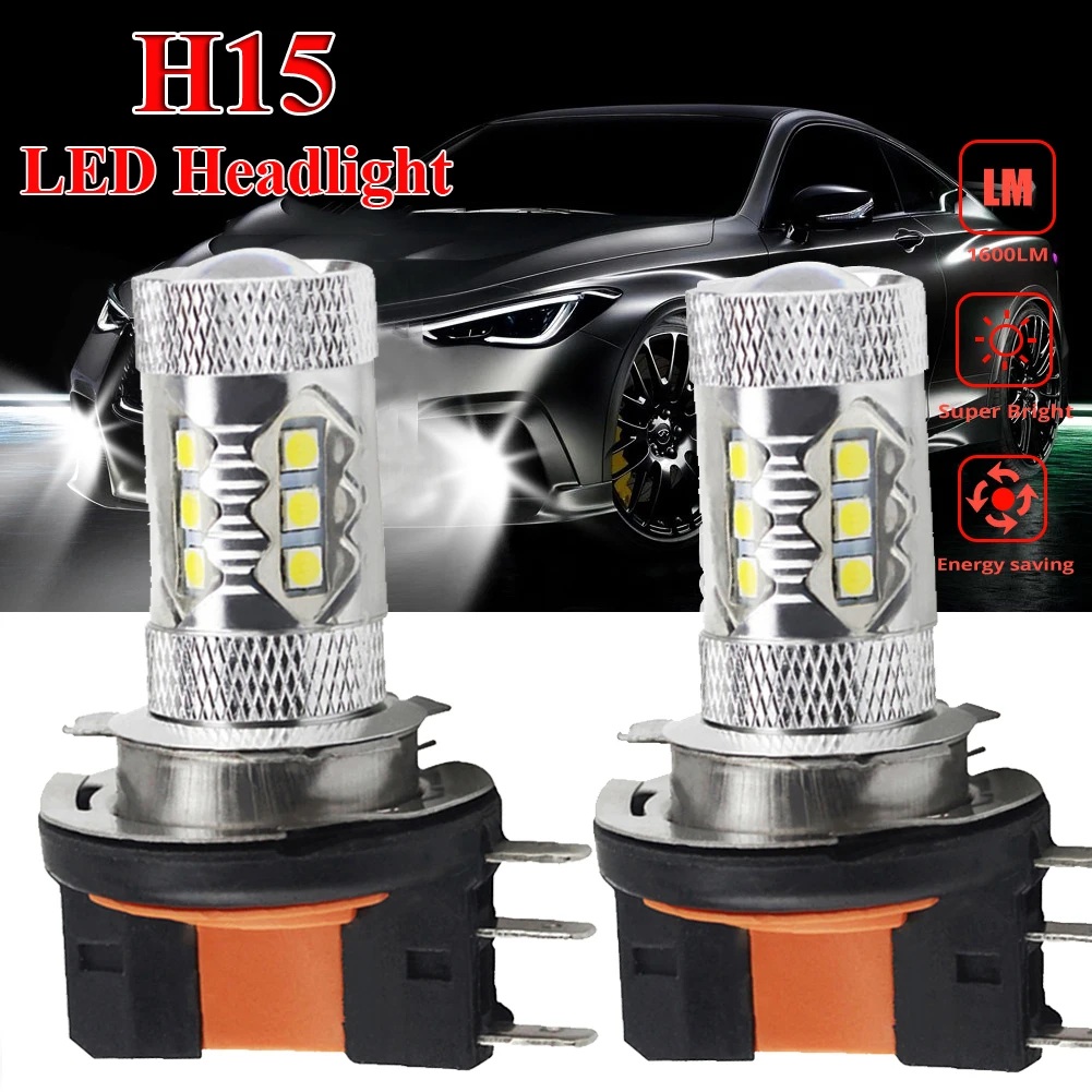 2VNT H15 Automobilio LED Rūko Lempa Balta 6000K Lempučių Automobilį Auto Išorės Priešrūkinis Žibintas Žibintai Lempa Automobilių Žibintų Lemputės LED Šviesos