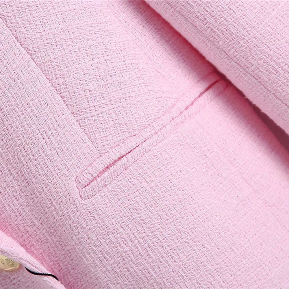 Ponios kostiumai 2021 m. pavasarį naują rožinė atvartas ilgomis rankovėmis, ilgas stiliaus visas rungtynes, atsitiktinis mados chic dvieiliai tekstūros švarkas