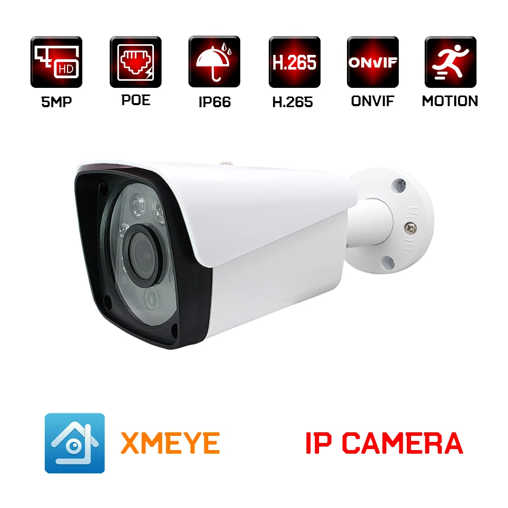 H. 265 5MP 3MP POE IP kamera lauko vandeniui kulka cctv vaizdo stebėjimo saugumo kameros onvif infraraudonųjų spindulių naktinio matymo xmeye