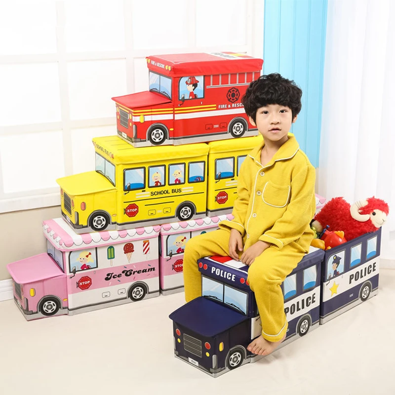 NAUJŲ Autobusų Formos Žaislai Organizatorius Vaikams, Drabužių, Žaislų Saugojimo Dėžutė Lankstymo Animacinių filmų Automobilio Žaislų Saugojimo Krepšys Vaikų Saugojimo Bin