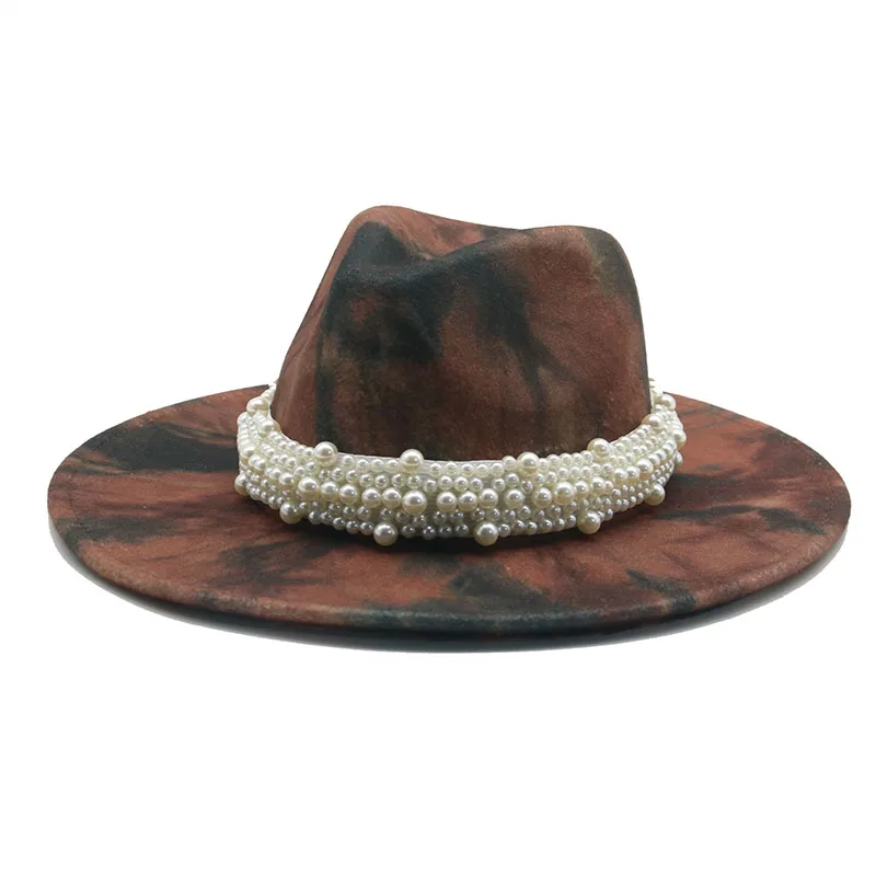 Fedora skrybėlės vyrai moterys masto kraštų pearl juostos diržo džiazo kepurės kaklaraištis dažų, spalvotų atsitiktinis sukurta prabanga veltiniai kepurės žiemą moterys skrybėlę
