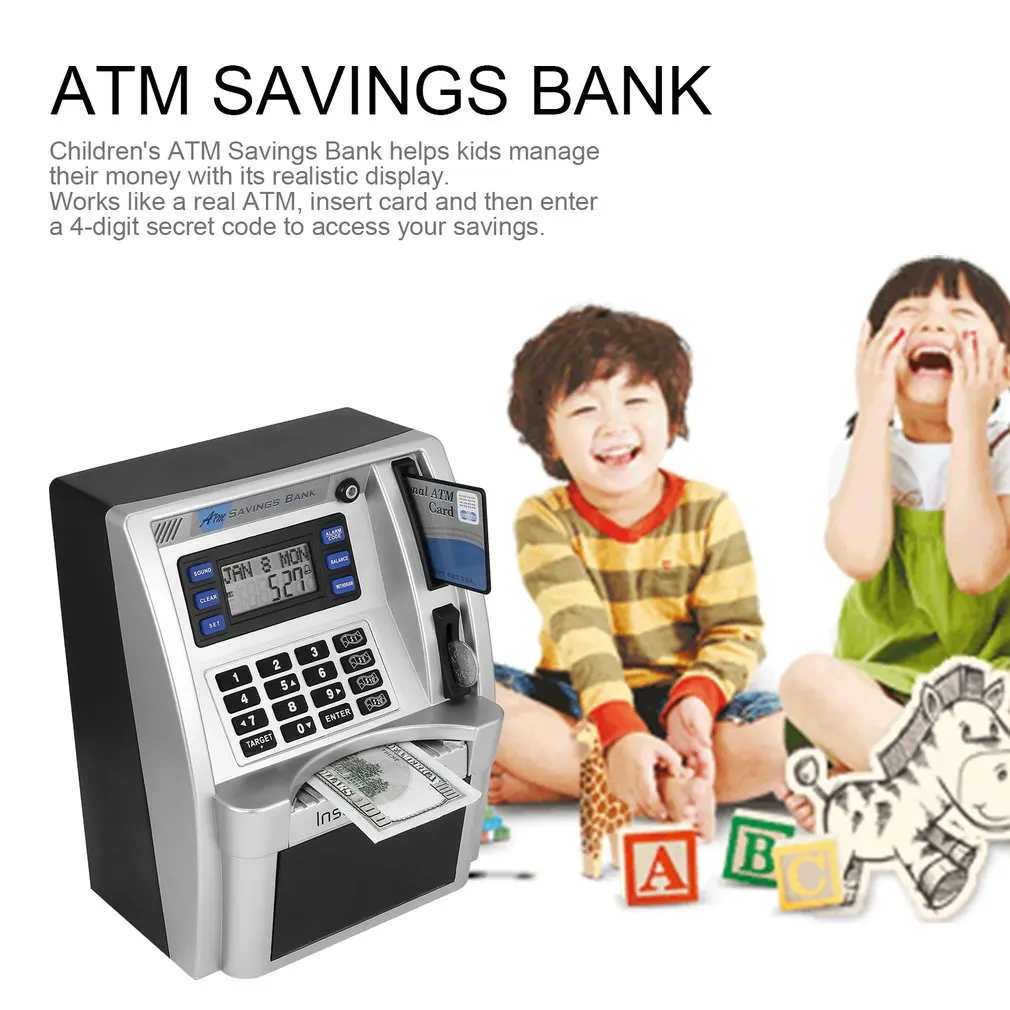 ATM piggy bank taupomojo Banko pinigų boxToys tirelire Vaikams Kalbėti ATM taupomasis Bankas Įterpti Sąskaitas Puikiai tinka Vaikams dropshipping