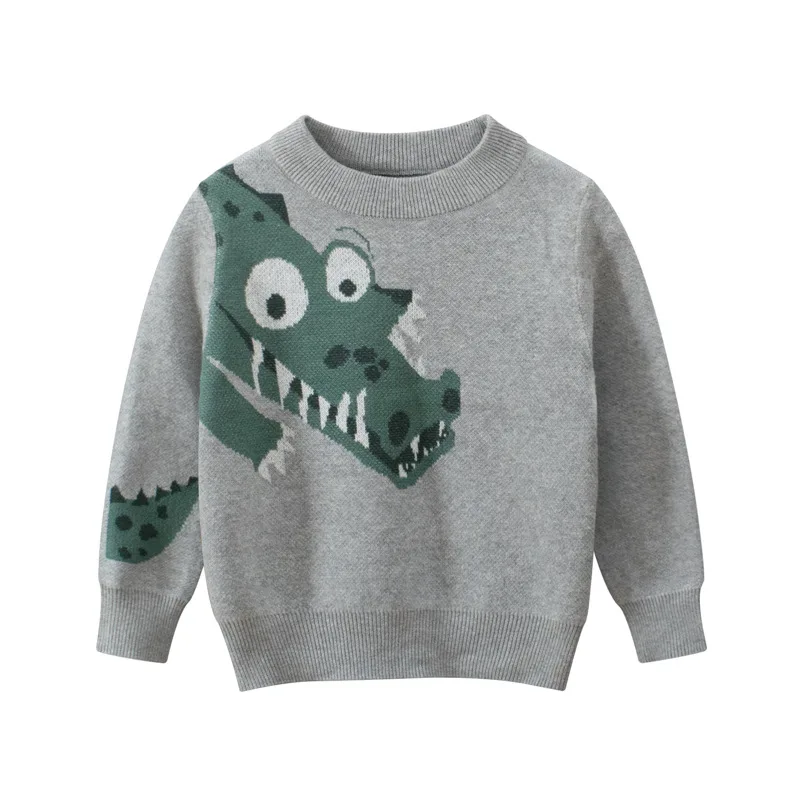 Vaikų Megztinis ilgomis Rankovėmis Animacinių filmų Dinozaurą T-shirt Kūdikių Berniukų Pilkas Medvilnės O-kaklo 2021 m. Rudens Drabužiai Viršuje Qualityboys T-shirt