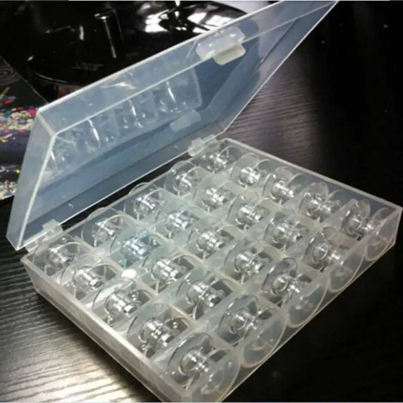 25pcs/box Core Dėžutės permatomo Plastiko Siuvimo Ritė Saugojimo Coil Ritės Siuvimo Mašina