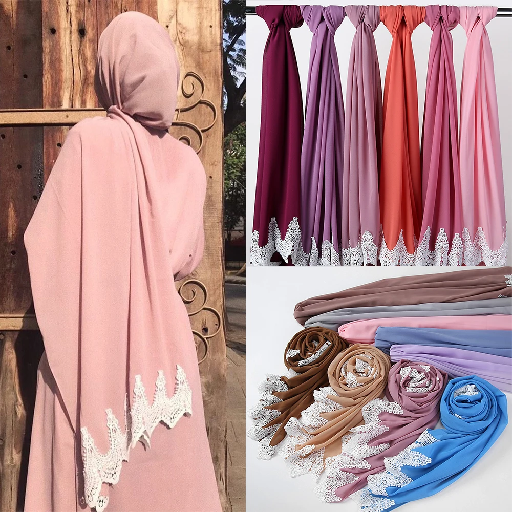 2021 Nėriniais, Šifono Hijab Šalikas Moterims, Ilgą Musulmonų Hijabs Galvos šalikai, šaliai, kaklaskarės Paprasto Islamas Šalikai Ponios Skaros Foulard Femme Musulman