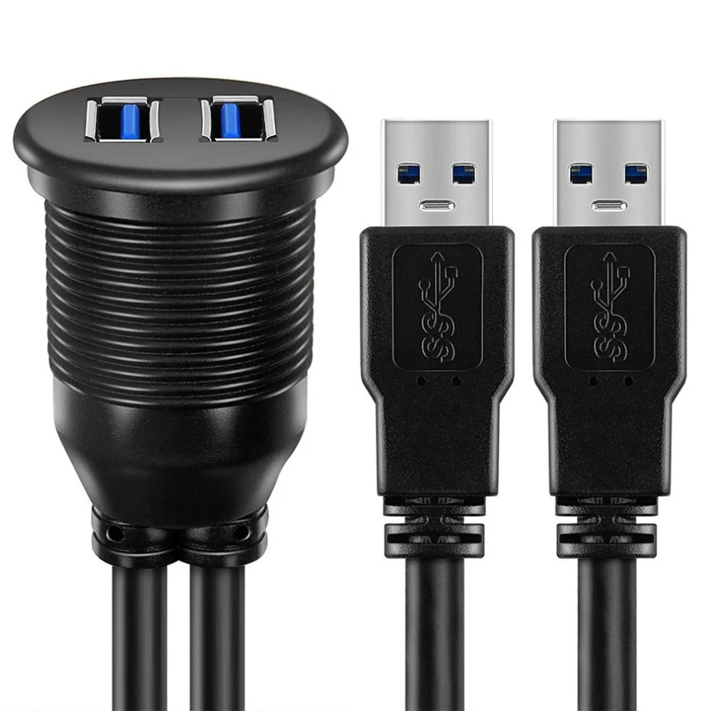 USB 2.0 Port Vyrų ir Moterų ilgiklis Vandeniui Flush Mount Dual USB Doko Adapteris prietaisų Skydelio Visos Automobilių Motociklas