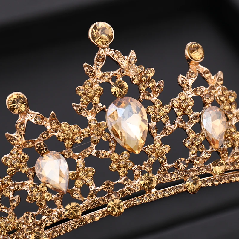 Vintage Gold Vestuvių Karūna Baroko Kalnų Krištolas Crystal Crown Karalienė Tiara Prom Šalis Nuotakos Plaukų Aksesuarai, Papuošalai